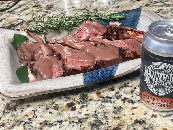 Cherry-Pecan Smoked Herb Crusted Rack of Lamb with Red Wine Sauce